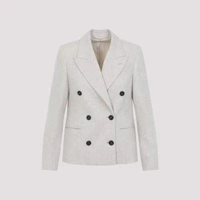 Brunello Cucinelli Double Breasted Wool And Cashmere Jacket In Green