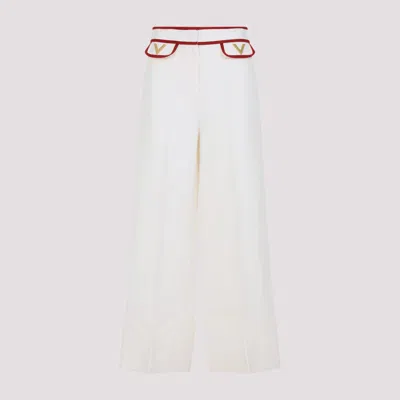 Valentino Ivory Trousers With Gold V In Neutral