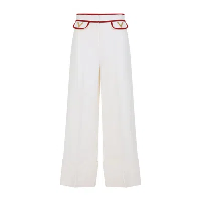 Valentino Ivory Trousers With Gold V In Neutral