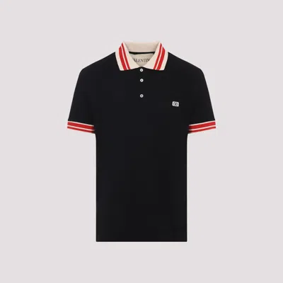 Valentino Cotton Piqué Polo Shirt With Vlogo Patch In Black