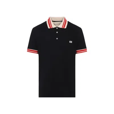 Valentino Cotton Piqué Polo Shirt With Vlogo Patch In Black