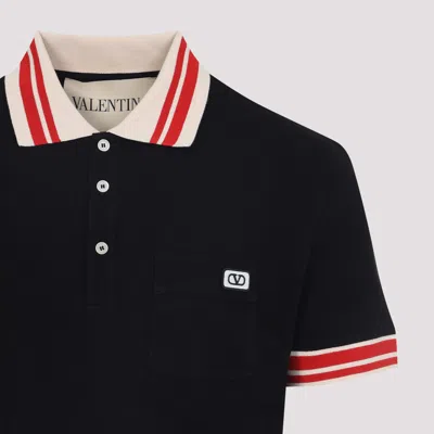 Valentino Cotton Piqué Polo Shirt With Vlogo Patch In Black