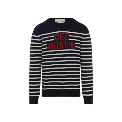 Valentino "chez Valentine" Wool Sweater In Blue