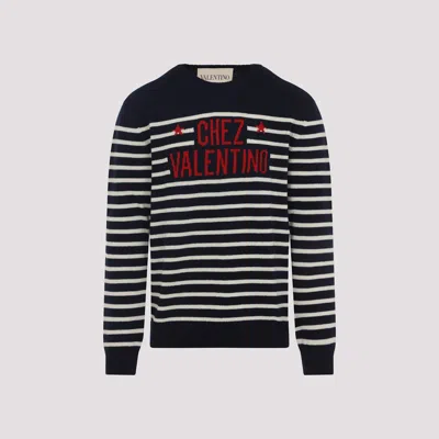 Valentino "chez Valentine" Wool Sweater In Blue