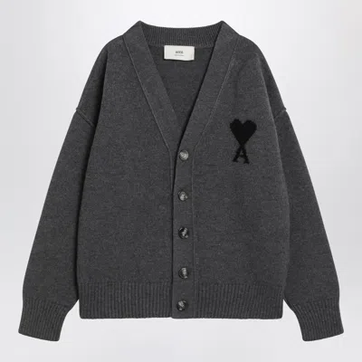 Ami Alexandre Mattiussi Ami Paris Ami De Coeur Heather Grey Wool Cardigan Men In Gray