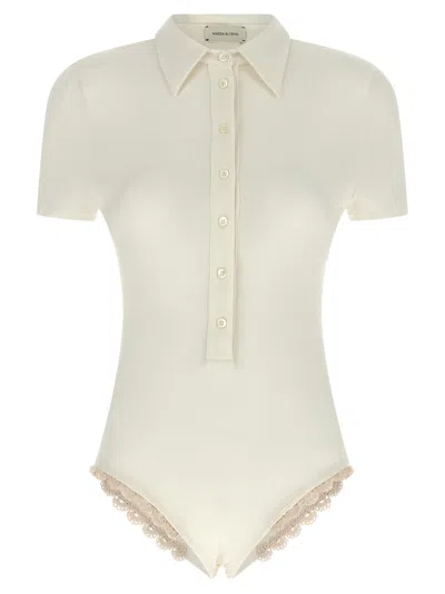 Magda Butrym Lace Trim Short Sleeves Bodysuit In Gray