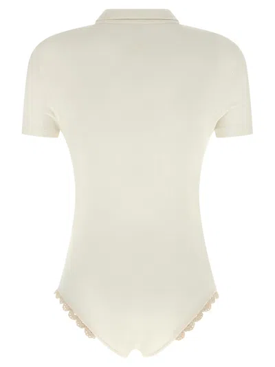 Magda Butrym Lace Trim Short Sleeves Bodysuit In Gray