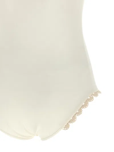 Magda Butrym Lace Trim Short Sleeves Bodysuit In Gray