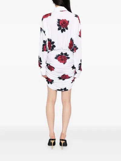 Norma Kamali Oversized Boyfriend Shirt Shirred Bottom Mini Dress In White