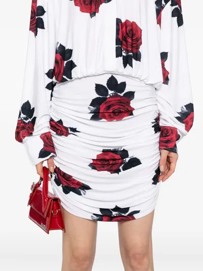 Norma Kamali Oversized Boyfriend Shirt Shirred Bottom Mini Dress In White