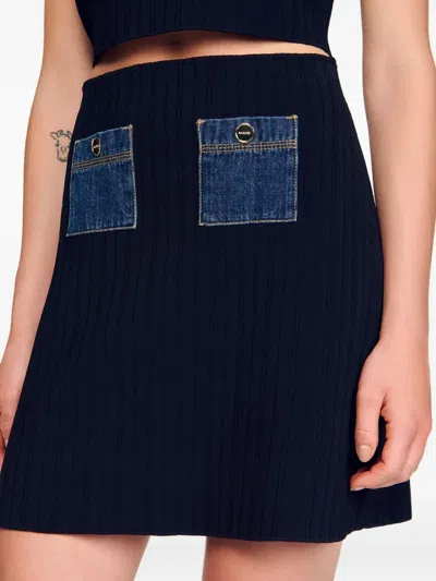 Sandro Gerippter Minirock Mit Jeanstasche In Blue