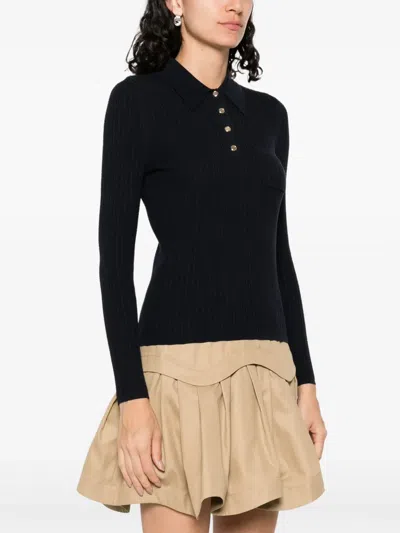 Sandro Poloshirt Aus Geripptem Strick In Blue