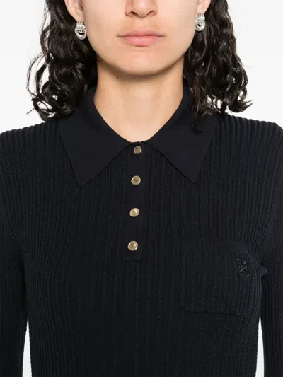 Sandro Poloshirt Aus Geripptem Strick In Blue