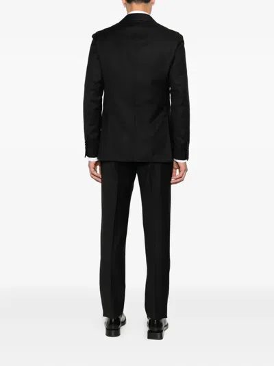 Lardini Double-breasted Black Jacket With Textured Fabric In Black