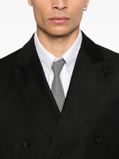 Lardini Double-breasted Black Jacket With Textured Fabric In Black