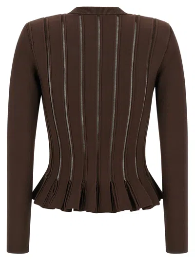 Elisabetta Franchi Knit Jacket With Openwork Details In Brown