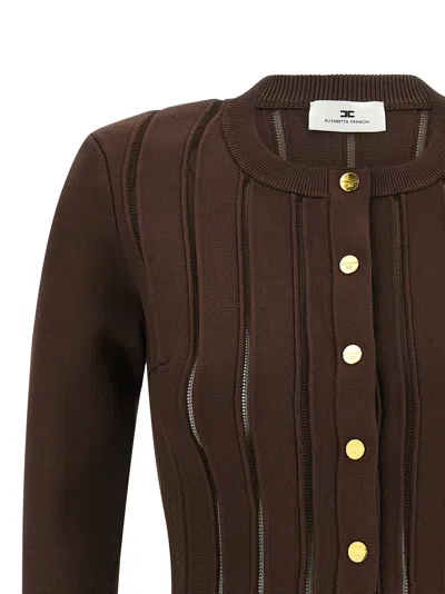 Elisabetta Franchi Knit Jacket With Openwork Details In Brown