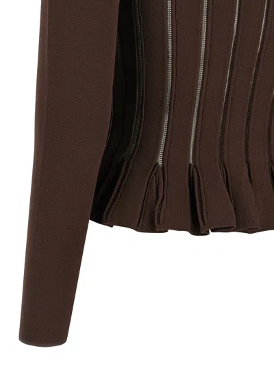 Elisabetta Franchi Knit Jacket With Openwork Details In Brown