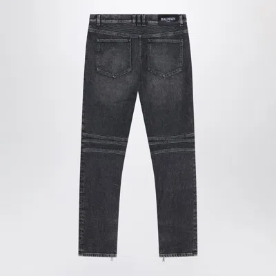 Balmain Grey Washed Slim Biker Jeans Men In Multi