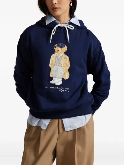 Polo Ralph Lauren Navy Blue Polo Bear Hoodie In Blue