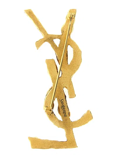 Saint Laurent Gemstone Brooches Textured Finish In Gold