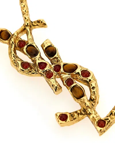 Saint Laurent Gemstone Brooches Textured Finish In Gold