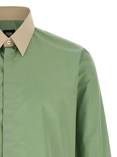 Fendi Contrast-collar Logo-embroidered Shirt