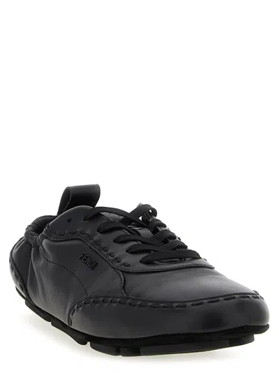 Fendi Calf Leather Sneakers With Subtle Branding In Black