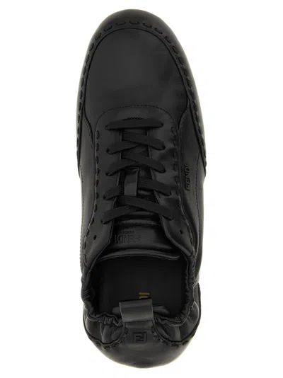 Fendi Calf Leather Sneakers With Subtle Branding In Black