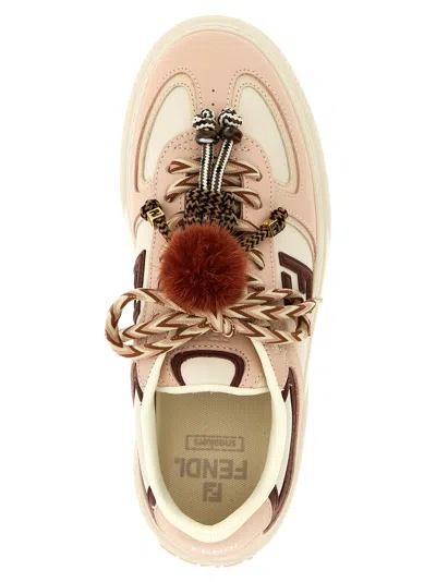 Fendi Low Top Platform Shoes In Pink Leather With Charm In Neutral