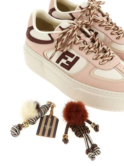 Fendi Low Top Platform Shoes In Pink Leather With Charm In Neutral