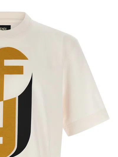 Fendi Beige Crewneck Logo T-shirt In Multi