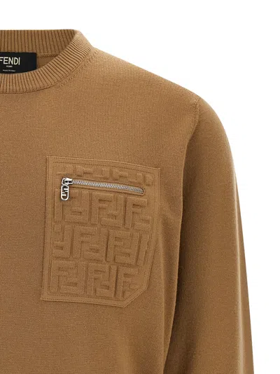 Fendi Ff Pocket Sweater Sweaters And Cardigans Beige In Multi