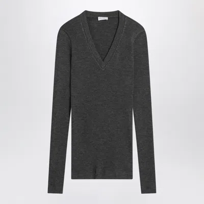 Brunello Cucinelli Dark Grey Ribbed Wool Sweater Women In Gray