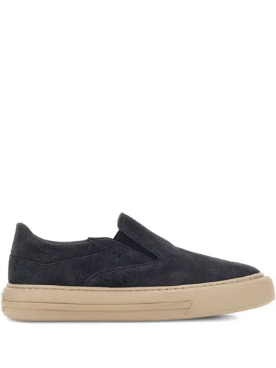 Hogan Navy Blue Suede H691 Slip Ons In Gray