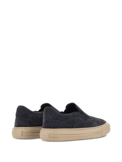 Hogan Navy Blue Suede H691 Slip Ons In Gray