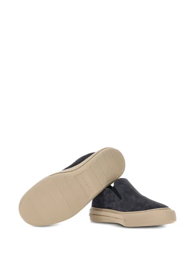Hogan Navy Blue Suede H691 Slip Ons In Gray