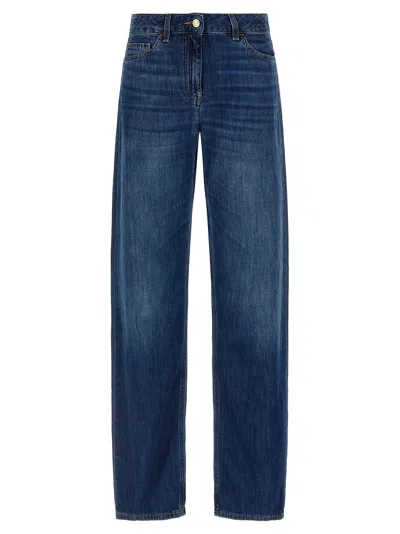 Elisabetta Franchi Wide-leg Denim Trousers Contrast Stitching In Multi