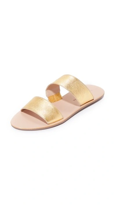 Loeffler Randall Clem Metallic Double Strap Slide Sandals In Gold