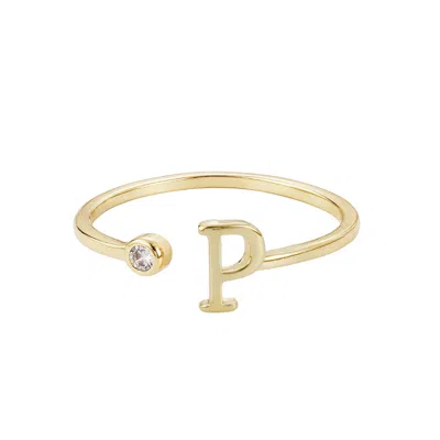 Adornia Gold Adjustable Cubic Zirconia Initial Ring In Gold