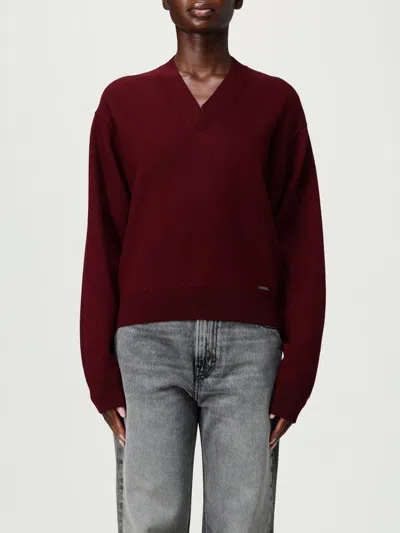 Dsquared2 Short V-neck Sweater Long Sleeves In Red