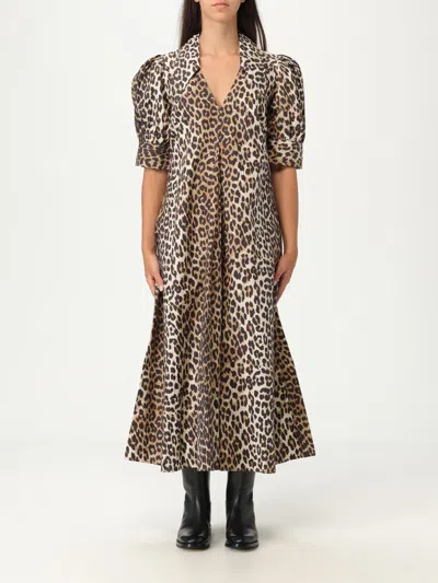 Ganni Organic Cotton Maxi Dress In Animal Print