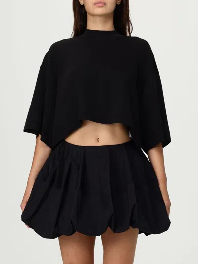 Alaïa Cotton Knit Cropped T-shirt Black In Black