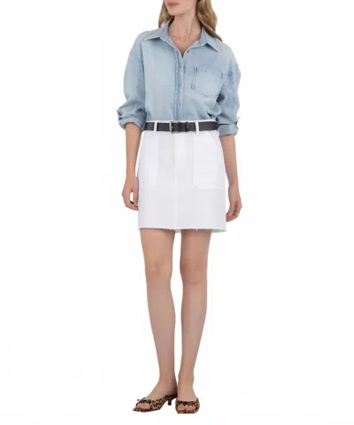 Kut From The Kloth Bristol Raw Hem Denim Skirt In White