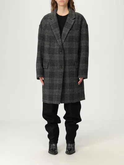 Isabel Marant Étoile Double-breasted Grey Plaid Coat With Structured Silhouette In Gray