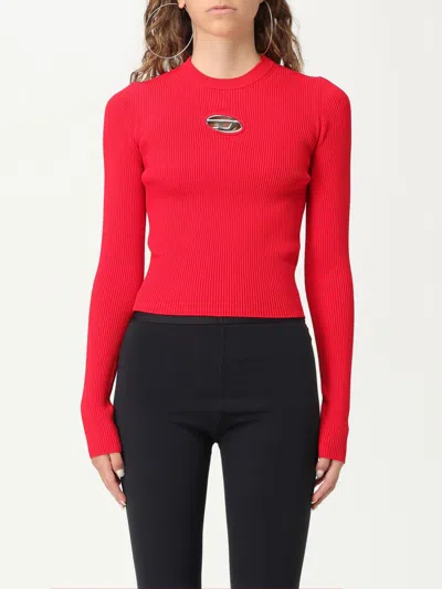 Diesel Rib-knit Viscose-blend Top With Oval D In Red