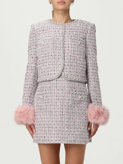 Self-portrait Textured Boucle Jacket With Classic Collar In Gray