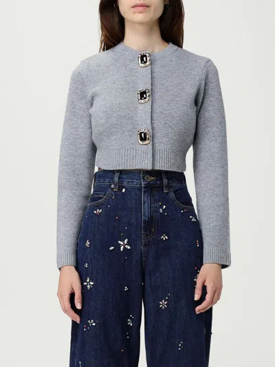 Self-portrait Cropped Gray Sweater With Decorative Buttons In Gray