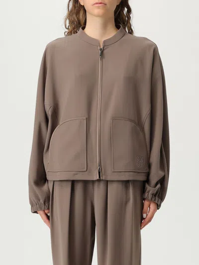 Emporio Armani Technical Cady Blouson With Logo Embroidery In Brown