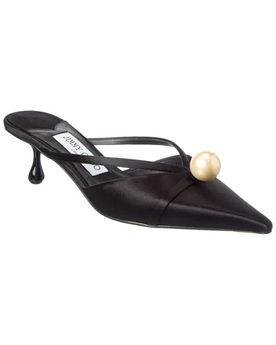 Jimmy Choo Pointed Toe Kitten Heel Sandals With Pearl Embellishment In Black